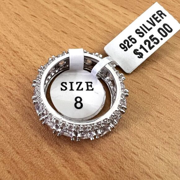 925 STERLING SILVER CZ BAND RING | LUXURY WEDDING RING |‎ 8 | RHODIUM FINISH - Picture 4 of 15